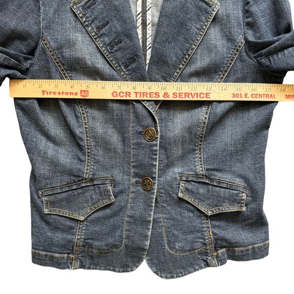 W Work to Weekend Denim Blazer 8 Cotton Stretch Pockets Nautical Buttons Classic - Picture 8 of 9